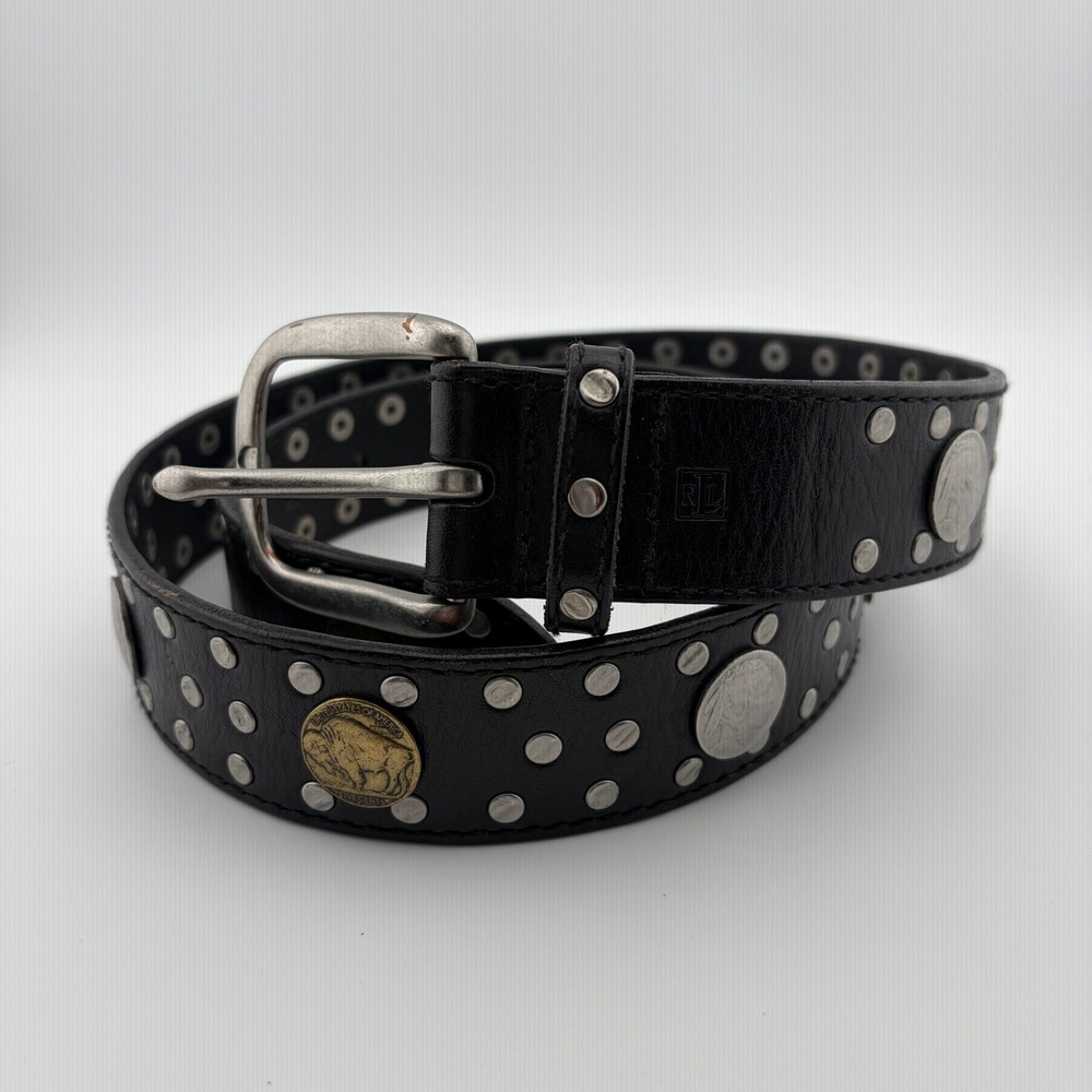 Lauren Ralph Lauren Belt Womens L Black Studded Buffalo Nickel Coin